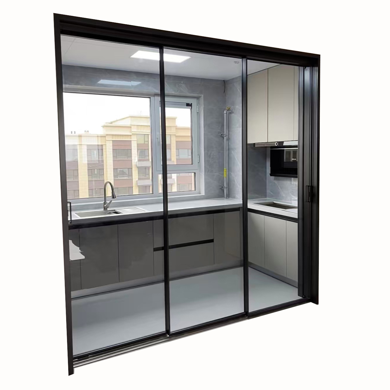 阳台客厅室内三联动玻璃门铝合金极